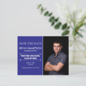 ブルーの卒業記念フォト「Save the Date」 ポストカード (スタンド正面)