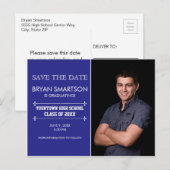 ブルーの卒業記念フォト「Save the Date」 ポストカード (正面/裏面)