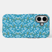 ブルーの地に白とゴールドのシームレスな花柄 Case-Mate iPhoneケース (裏面 (横))
