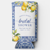 ブルーの地中海のレモン ブライダルシャワー スリム缶クーラー (正面)