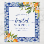 ブルーの地中海オレンジの結婚前お披露目 ワインラベル (シングルラベル)