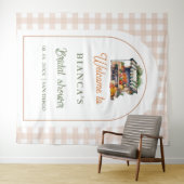 ブルーの地中海スタイルのタイル アーチ ウェルカム ブライダルシャワー タペストリー (インサイチュ(横))