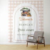 ブルーの地中海スタイルのタイル アーチ ウェルカム ブライダルシャワー タペストリー (インサイチュ)