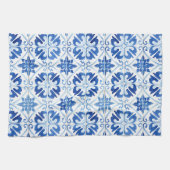 ブルーの地中海スタイルのタイル キッチンタオル (横)