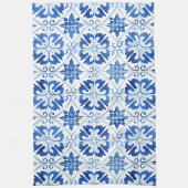 ブルーの地中海スタイルのタイル キッチンタオル