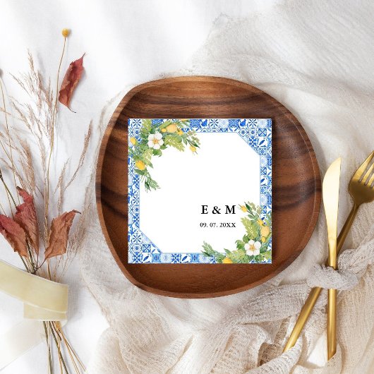 ブルーの地中海ボホ レモン ウェディング スタンダードカクテルナプキン