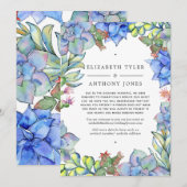 ブルーの多肉植物のウェディング 縮小されたゲストリスト 案内状 (正面/裏面)