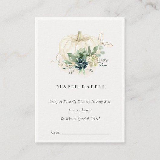 ブルーの多肉植物パンプキンおむつくじベビーシャワー エンクロージャーカード (正面)