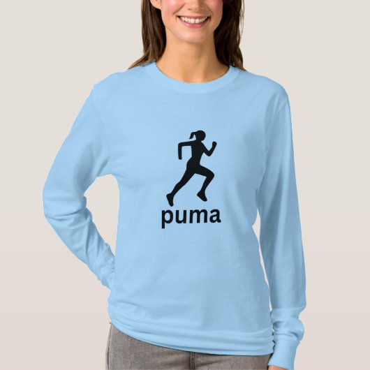 ブルーの女性用アスリートスタイルTシャツ Tシャツ (正面)