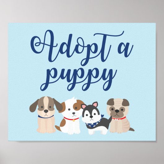 ブルーの子犬の誕生日パーティーサイン 仔犬の里親 ポスター (正面)