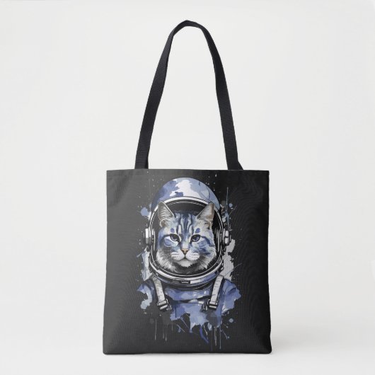 ブルーの宇宙飛行士猫のスプラッシュデザイン トートバッグ (正面)