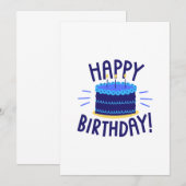 ブルーの層が美しい誕生日ケーキのカード 招待状 (正面/裏面)