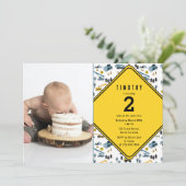 ブルーの建設トラック現場写真誕生日パーティー サンキューカード (スタンド正面)