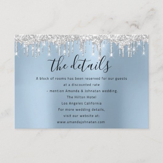 ブルーの情報カード ウェディング 詳細 エンクロージャー カード (正面)