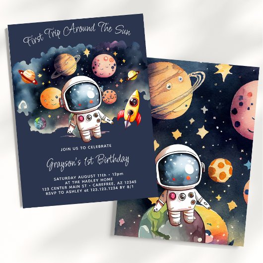 ブルーの惑星の宇宙　1歳の誕生日 招待状