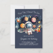 ブルーの惑星の宇宙　1歳の誕生日 招待状 (正面)