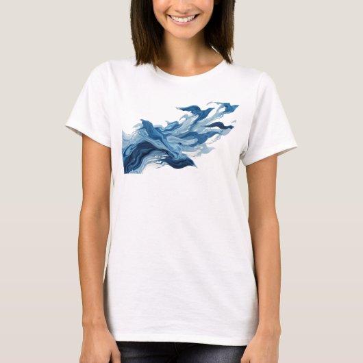 ブルーの抽象的な鳥のアートデザイン Tシャツ (正面)