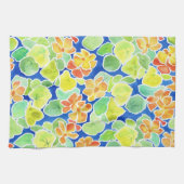 ブルーの明るいオレンジ、赤、黄色のナスタティウム キッチンタオル (横)