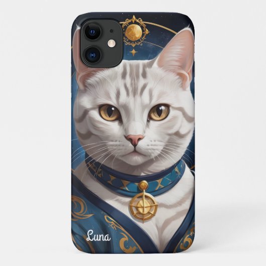 ブルーの服を着たリーガルアメリカン・ショートヘア Case-Mate iPhoneケース (裏面)