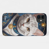 ブルーの服を着たリーガルアメリカン・ショートヘア Case-Mate iPhoneケース (裏面(横))
