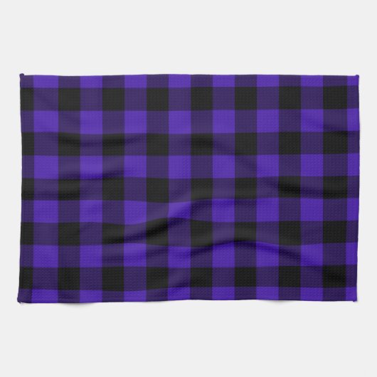 ブルーの格子柄 キッチンタオル (横)