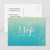 ブルーの水彩ビーチウェディングRSVP インビテーションポストカード (正面/裏面)