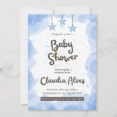 ブルーの水彩ベイビーシャワー招待状 招待状 (正面)