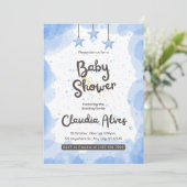 ブルーの水彩ベイビーシャワー招待状 招待状 (スタンド正面)