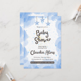 ブルーの水彩ベイビーシャワー招待状 招待状