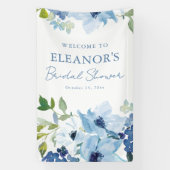 ブルーの水彩ボタニカルカスタムシャワーのおもてなし 横断幕 (縦)