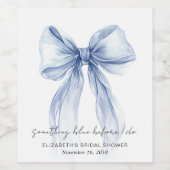 ブルーの水彩リボン ウェディングシャワー ワインラベル (シングルラベル)