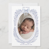 ブルーの水彩リボン オーバル フォト クリスマス (正面)