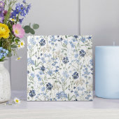 ブルーの水彩ワイルドフラワー タイル