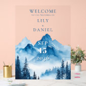 ブルーの水彩山々のウェディングウェルカム アクリルサイン (ウェディング)