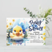 ブルーの水彩画のあかちゃんの歓迎会 招待状 (スタンド正面)