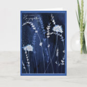 ブルーの水彩画の花畑の喪中カード シーズンカード (正面)