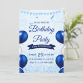 ブルーの水彩画の誕生日パーティー招待状 招待状 (スタンド正面)