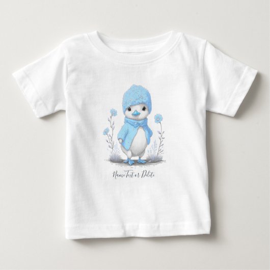 ブルーの水彩画ダックベイビーTシャツ ベビーTシャツ (正面)