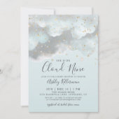 ブルーの水彩画 クラウドナイン ベイビーシャワー 招待状 (正面)