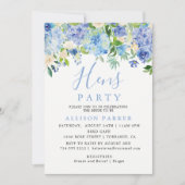 ブルーの水彩画 ハイドランジア 花の女性パーティー 招待状 (正面)