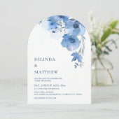 ブルーの水彩花とホワイトのアーチ 招待状 (スタンド正面)