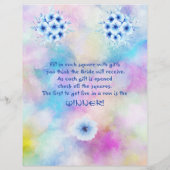 ブルーの水彩花のウェディングシャワー ビンゴ チラシ (裏面)