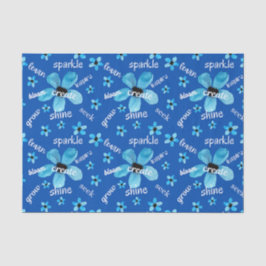 ブルーの水彩花のポジティブな言葉 薄葉紙