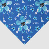 ブルーの水彩花のポジティブな言葉 薄葉紙 (詳細)