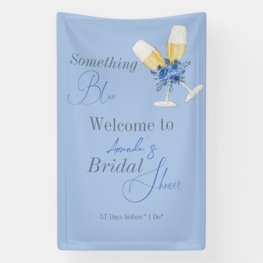 ブルーの水彩花イラストのウェディングシャワー 横断幕 (縦)