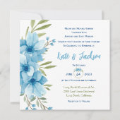 ブルーの水彩花モチーフ スクエア招待状 招待状 (正面)