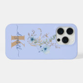 ブルーの水彩花束のラスティックな雰囲気 iPhoneケース (裏面横)