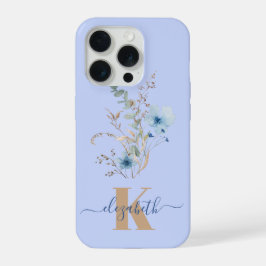 ブルーの水彩花束のラスティックな雰囲気 iPhone 15 PROケース