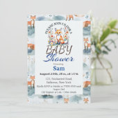 ブルーの水彩 赤ちゃん狐 ベビーシャワー 招待状 (スタンド正面)