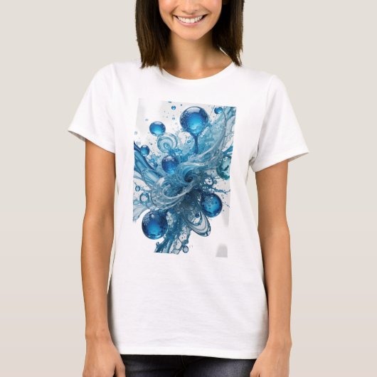 ブルーの水滴プリント Tシャツ (正面)